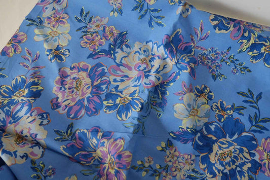 Blue Floral Cotton Lawn Fabric – 3.3 yd