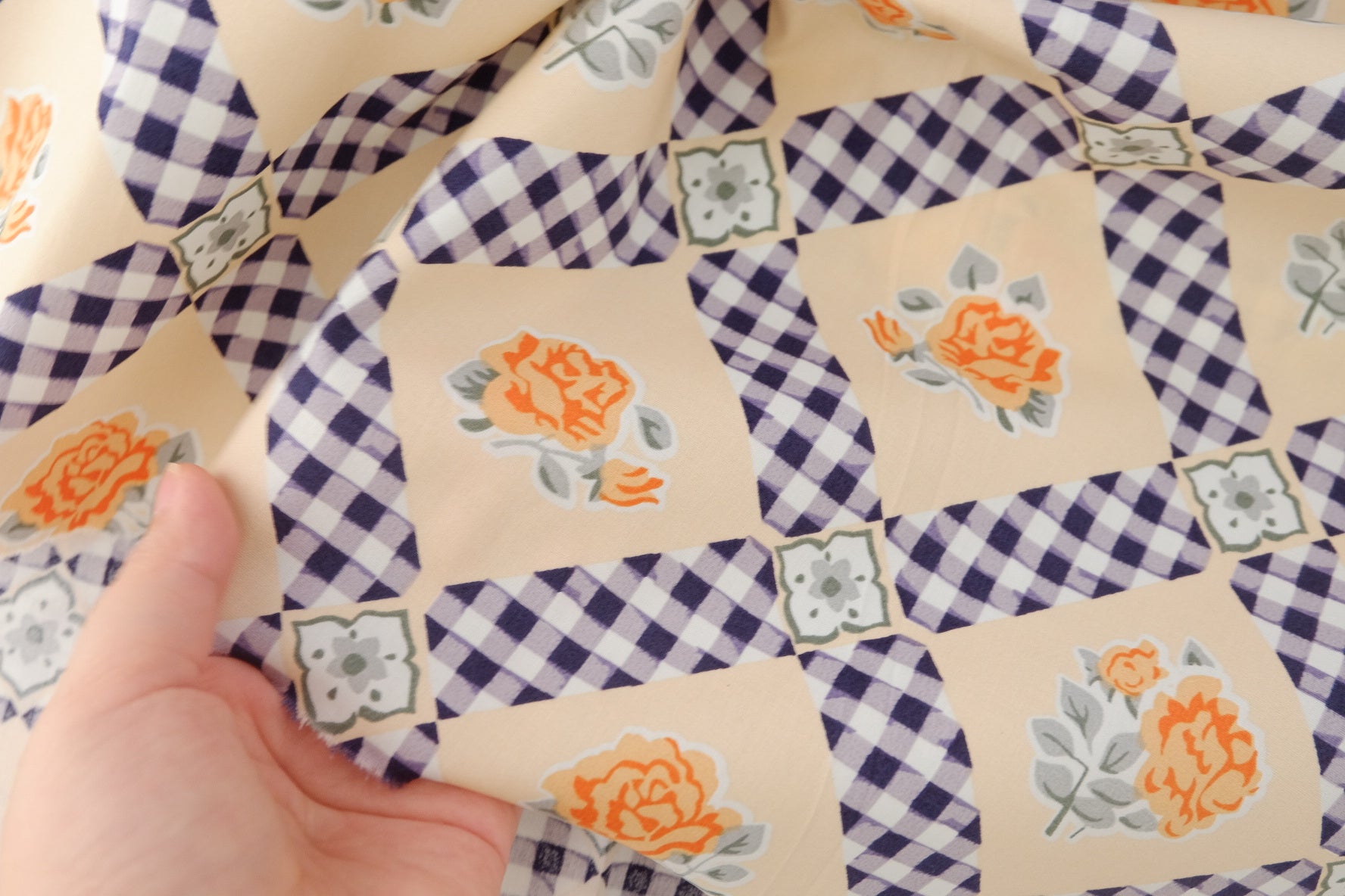 Orange Rose Check Cotton Poplin – 2.2 yd