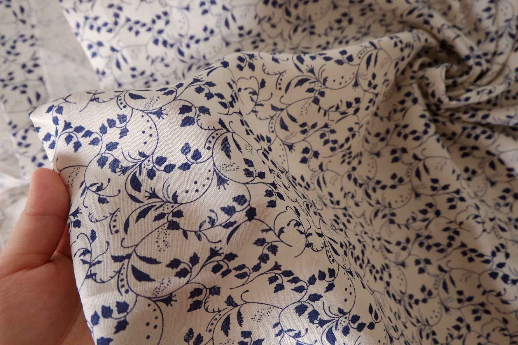Navy Botanical Linen Lyocell Fabric – 1.6 yd