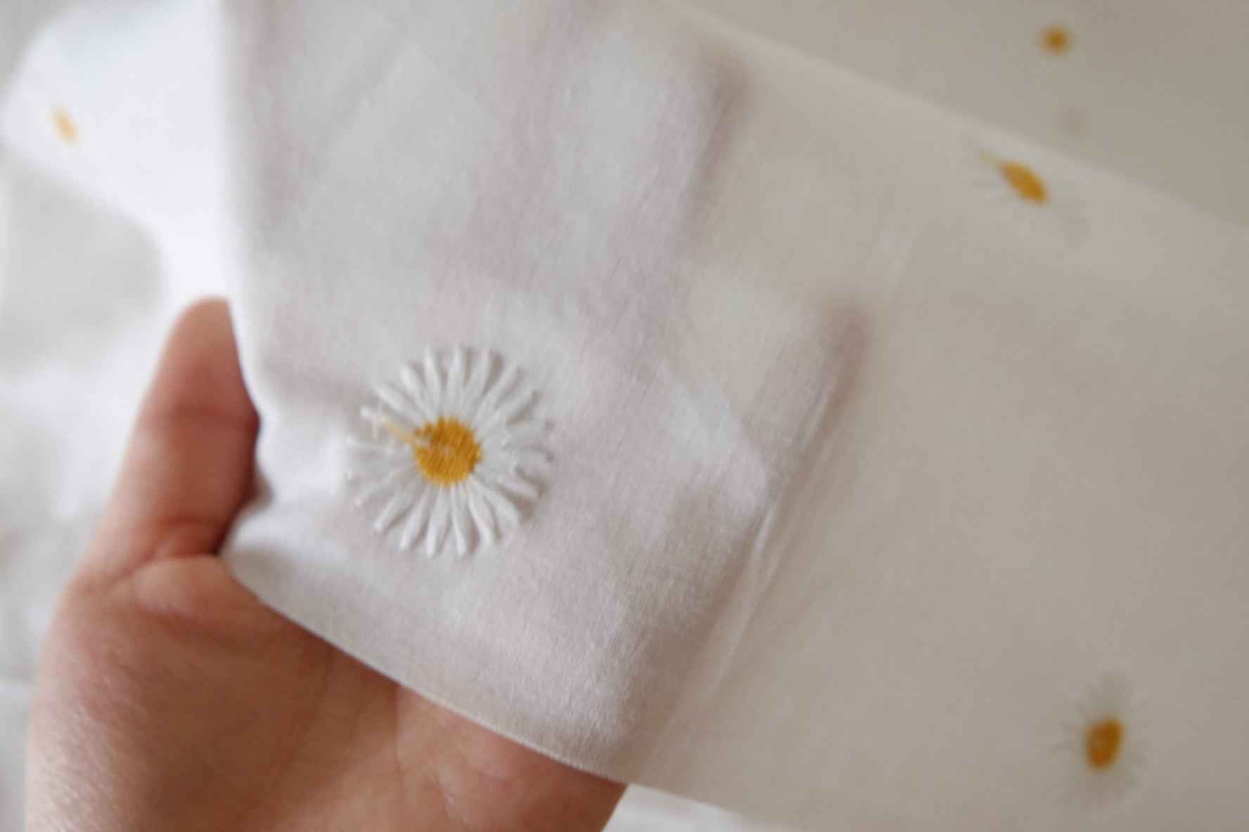 Daisy Embroidered Linen Cotton Blend — 1.64 yd