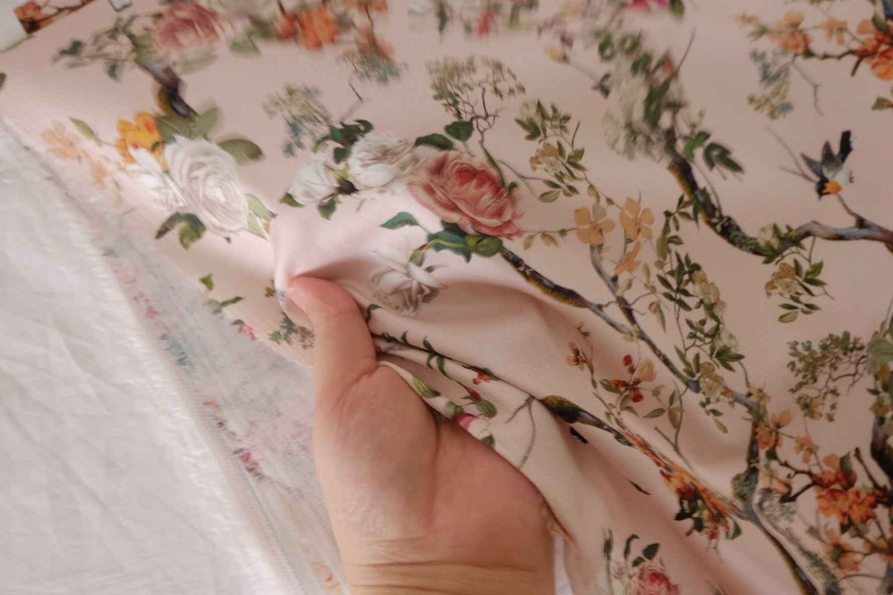Blush Birds & Roses Stretch Cotton Sateen – 2.2 yd