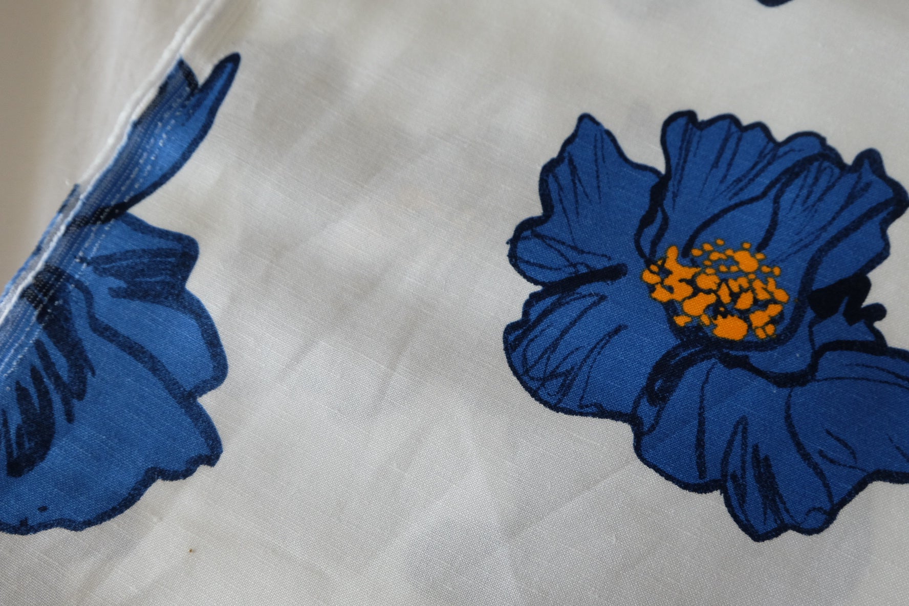 Designer Linen Cotton Blend Fabric – Blue Floral Print – 2.2 yd