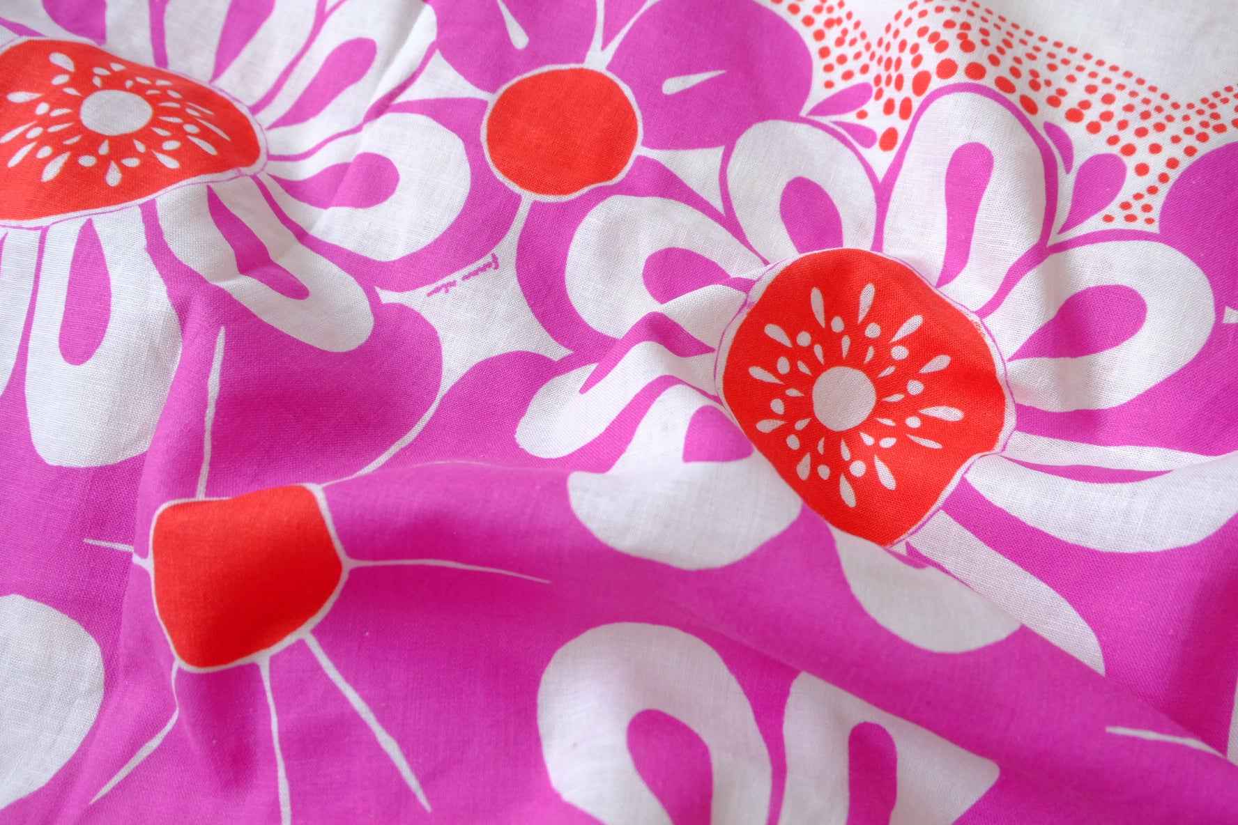 Farm Rio Deadstock Placement Floral Cotton Linen Fabric, Pink and Orange Border Print, 1.64 Yards