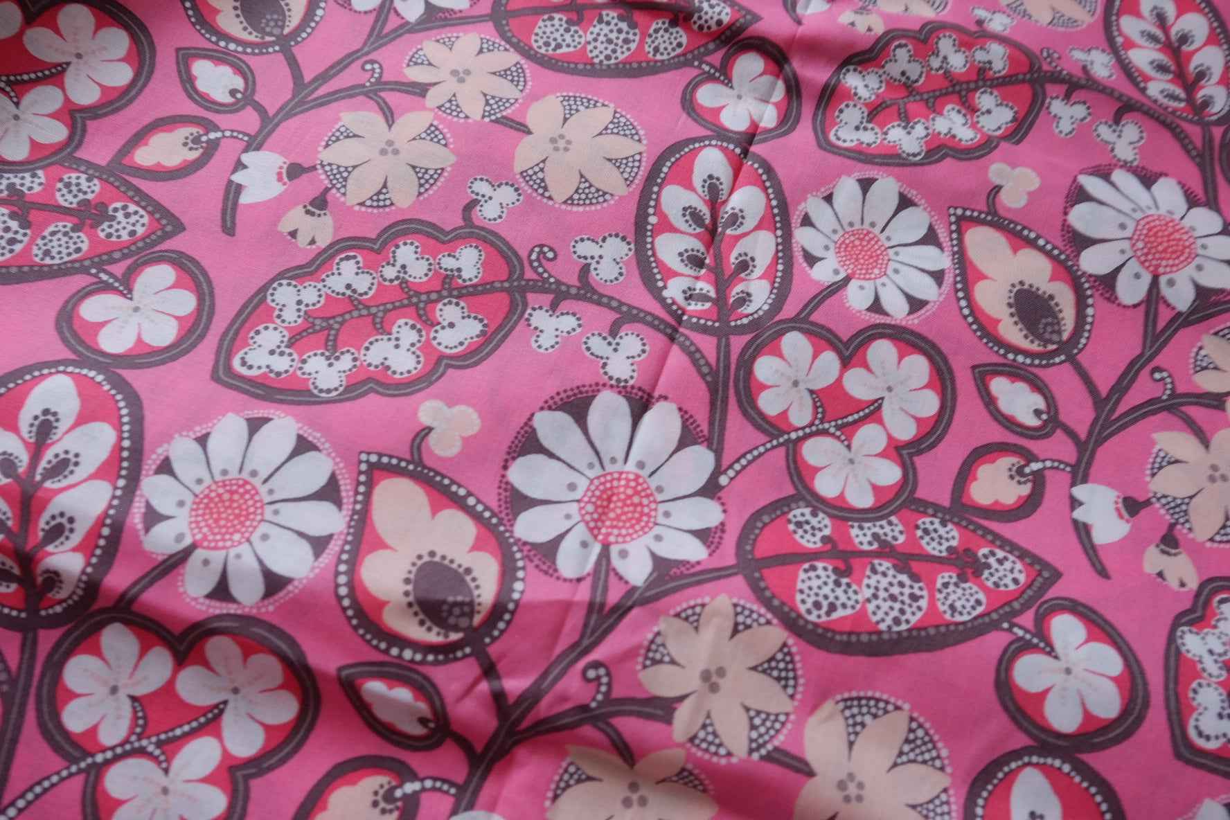 Pink Retro Floral Designer Deadstock Cotton Fabric - 1.64 Yards