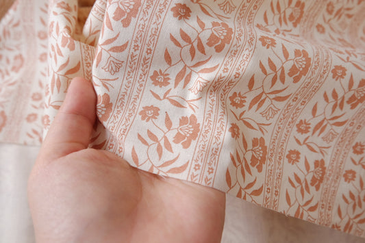 Peach Floral Stripe Linen Cotton, 1.64 Yards