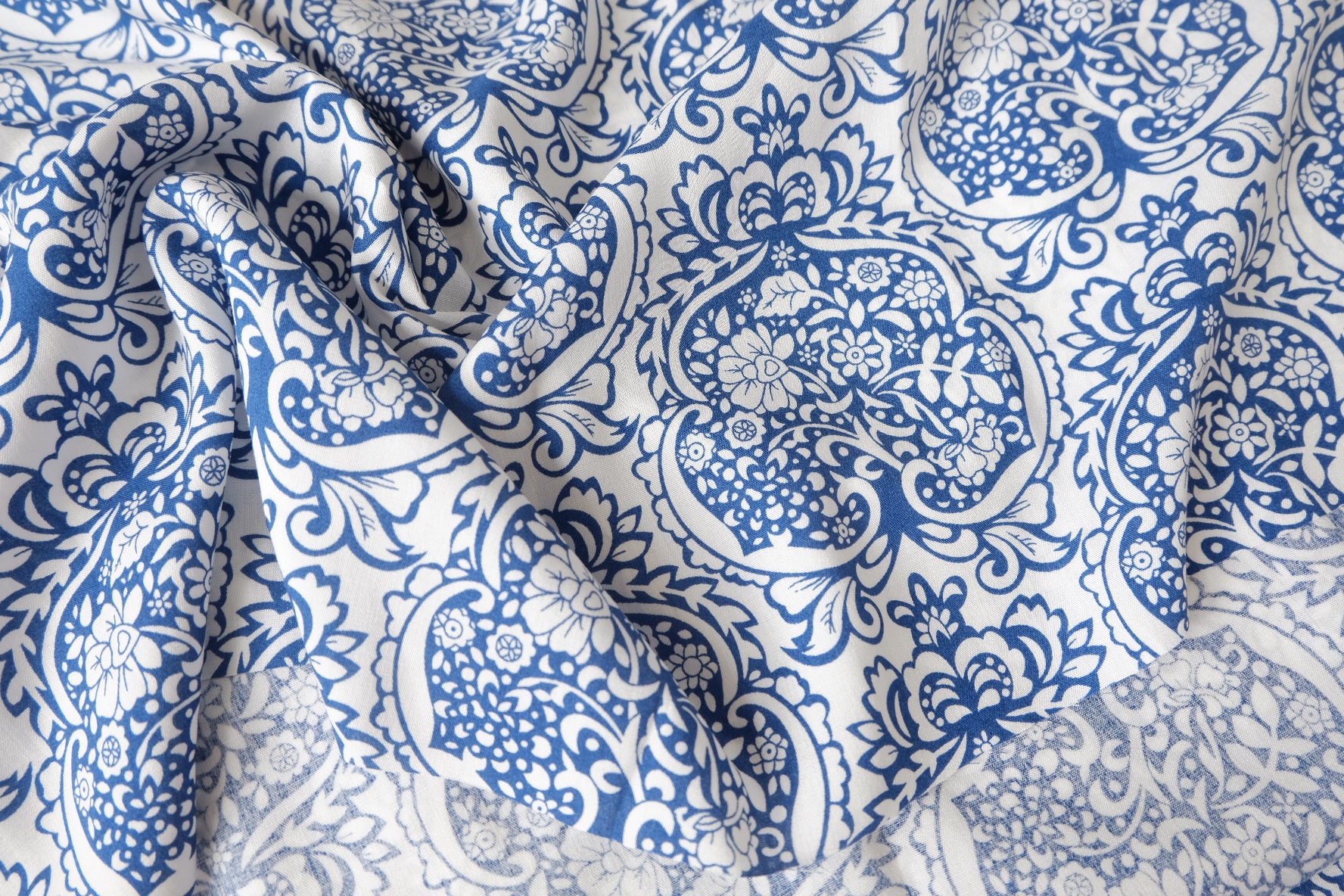 Blue & White Ornamental Tencel Cotton, 1.64 Yards