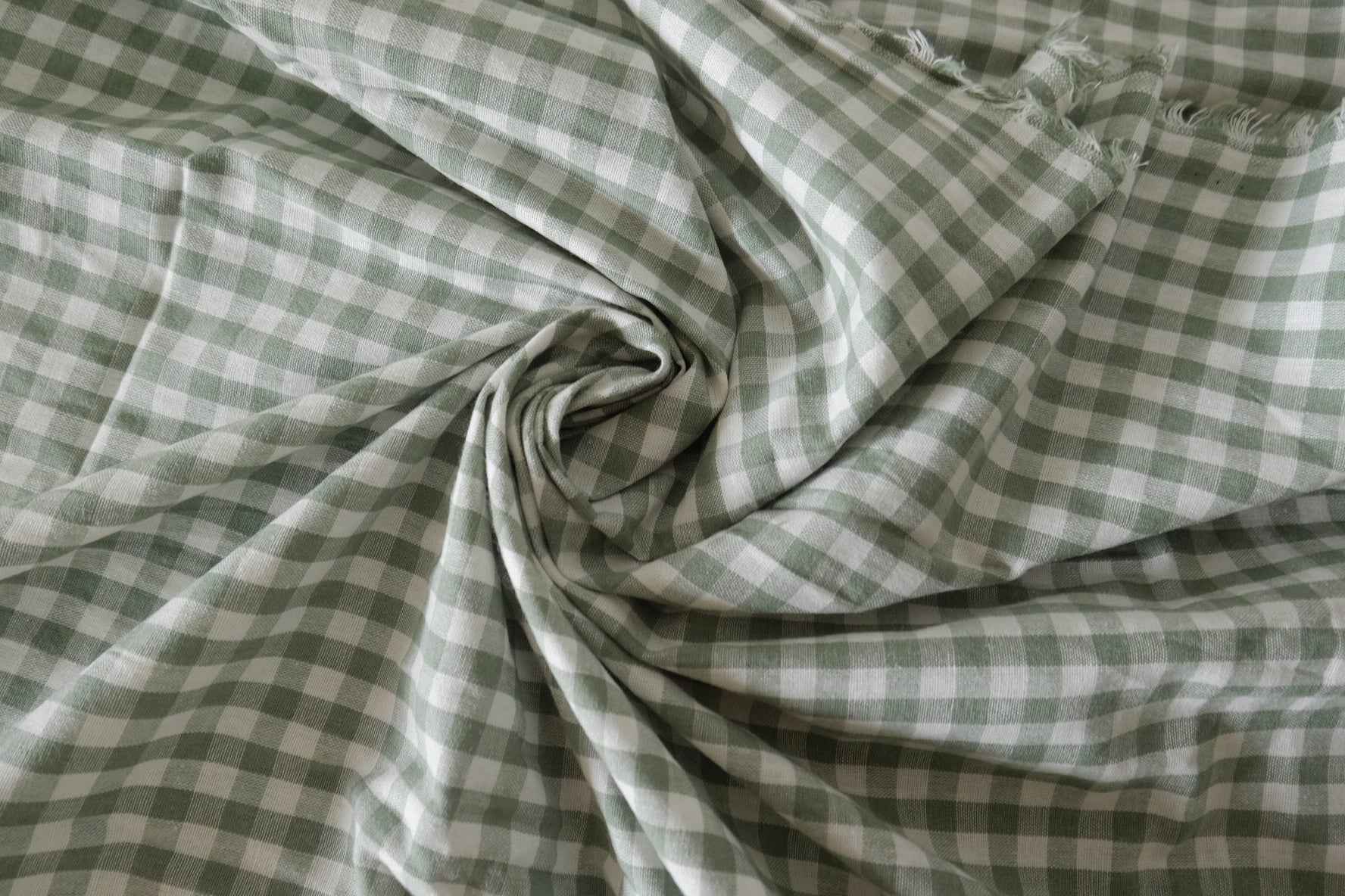 Washed Sage Gingham Cotton Linen Fabric – 3.3 yd