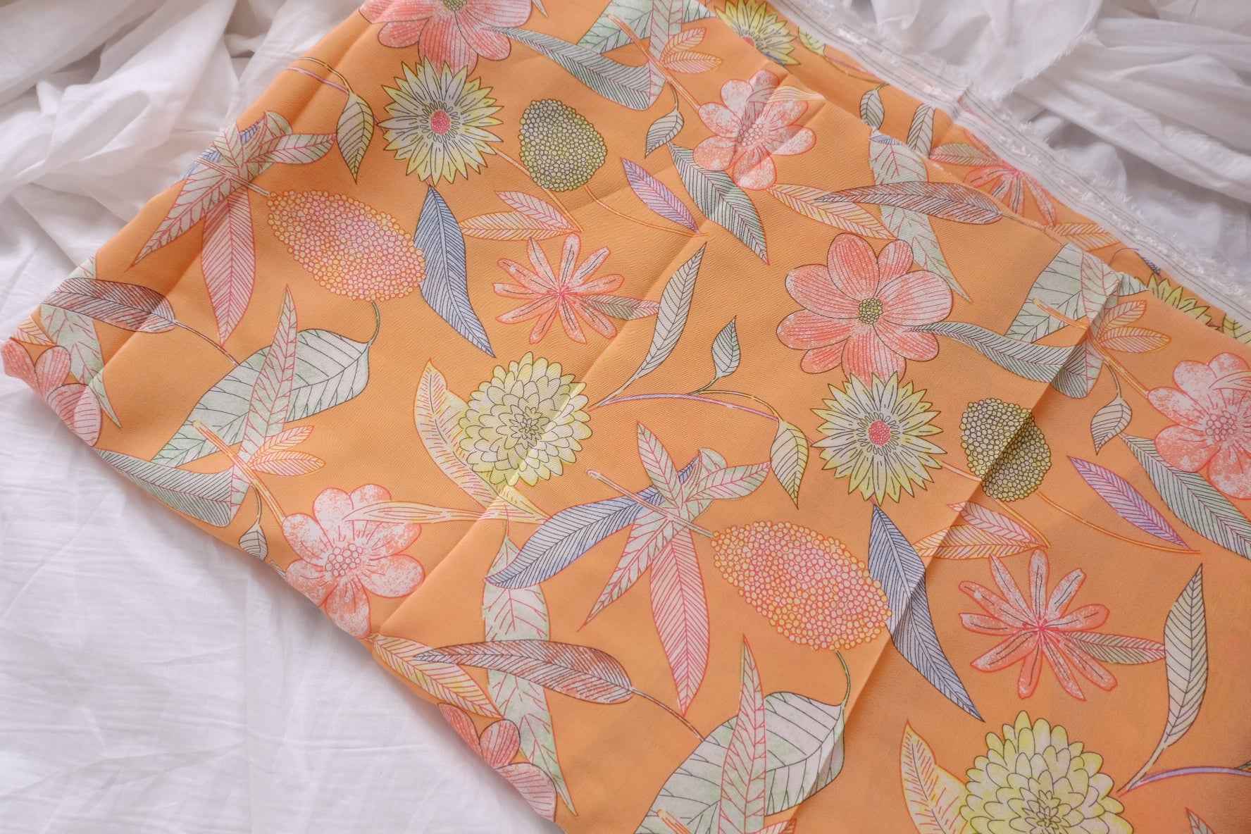 Peach Botanical Rayon Fabric, Lightweight Drapey Summer Dress Weight, 3.3Yards