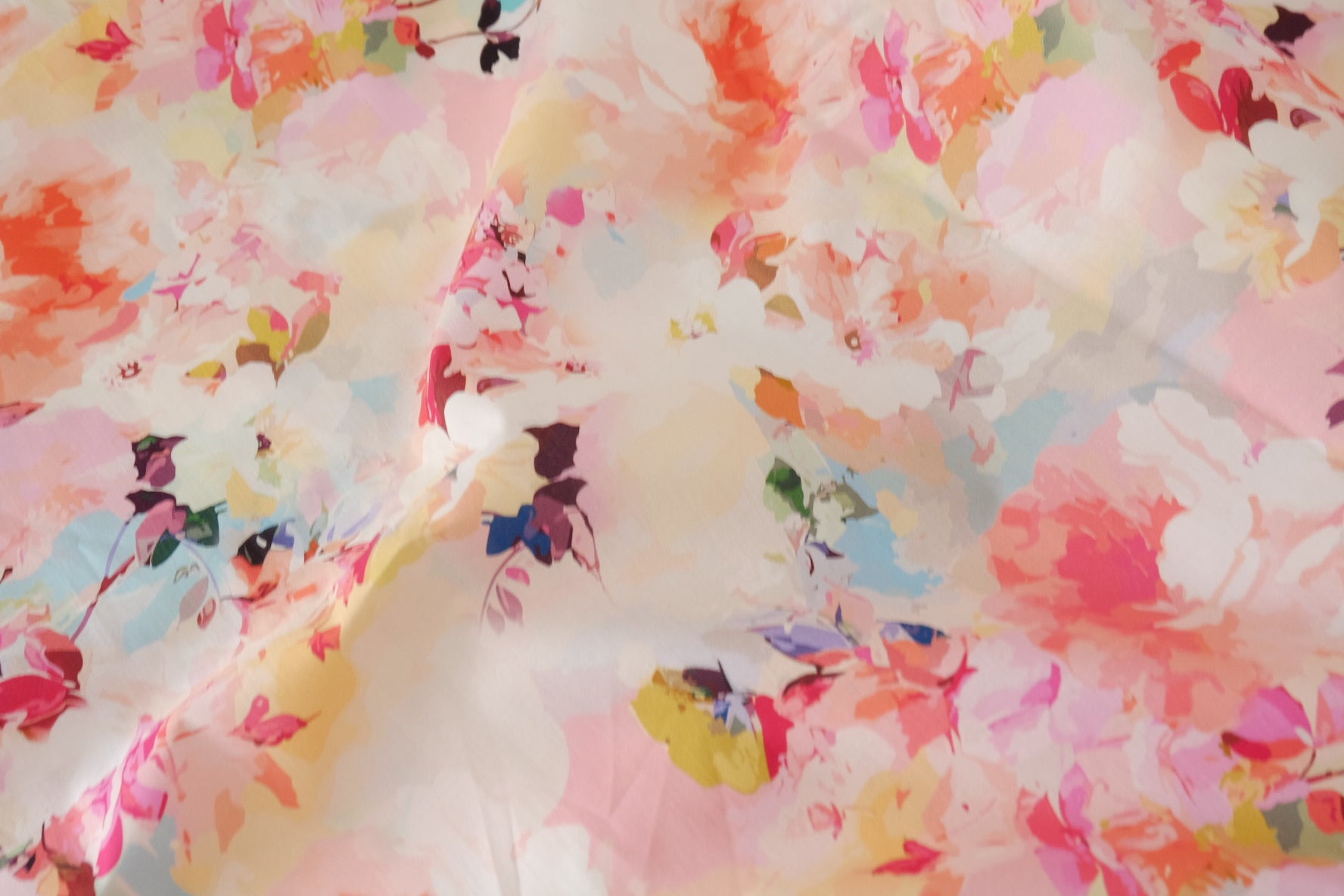 Watercolor Floral Cotton Sateen Fabric – 2.7 yd