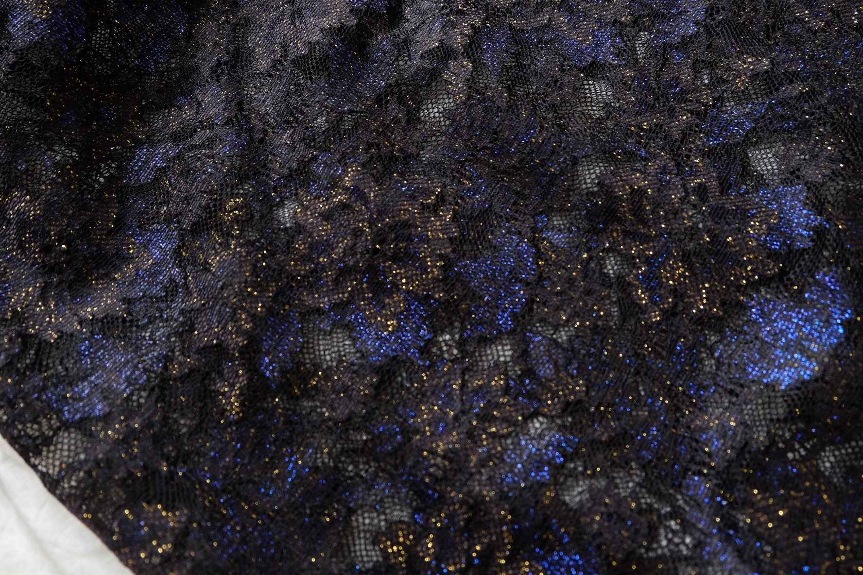 Black Metallic Blue-Gold Lace Fabric - 3.28 yd