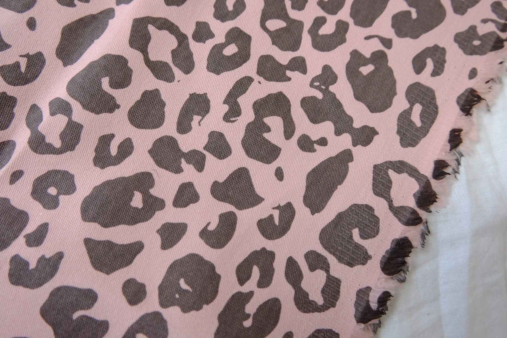 Pink Leopard Print Cotton Twill Fabric — 2.19 yd