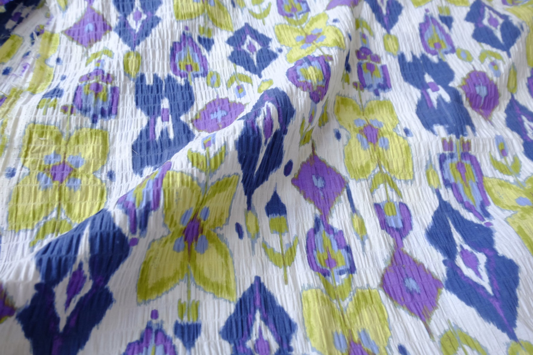 Textured Linen-Cotton Floral in Blue, Lilac & Lime — 1.64 Yards
