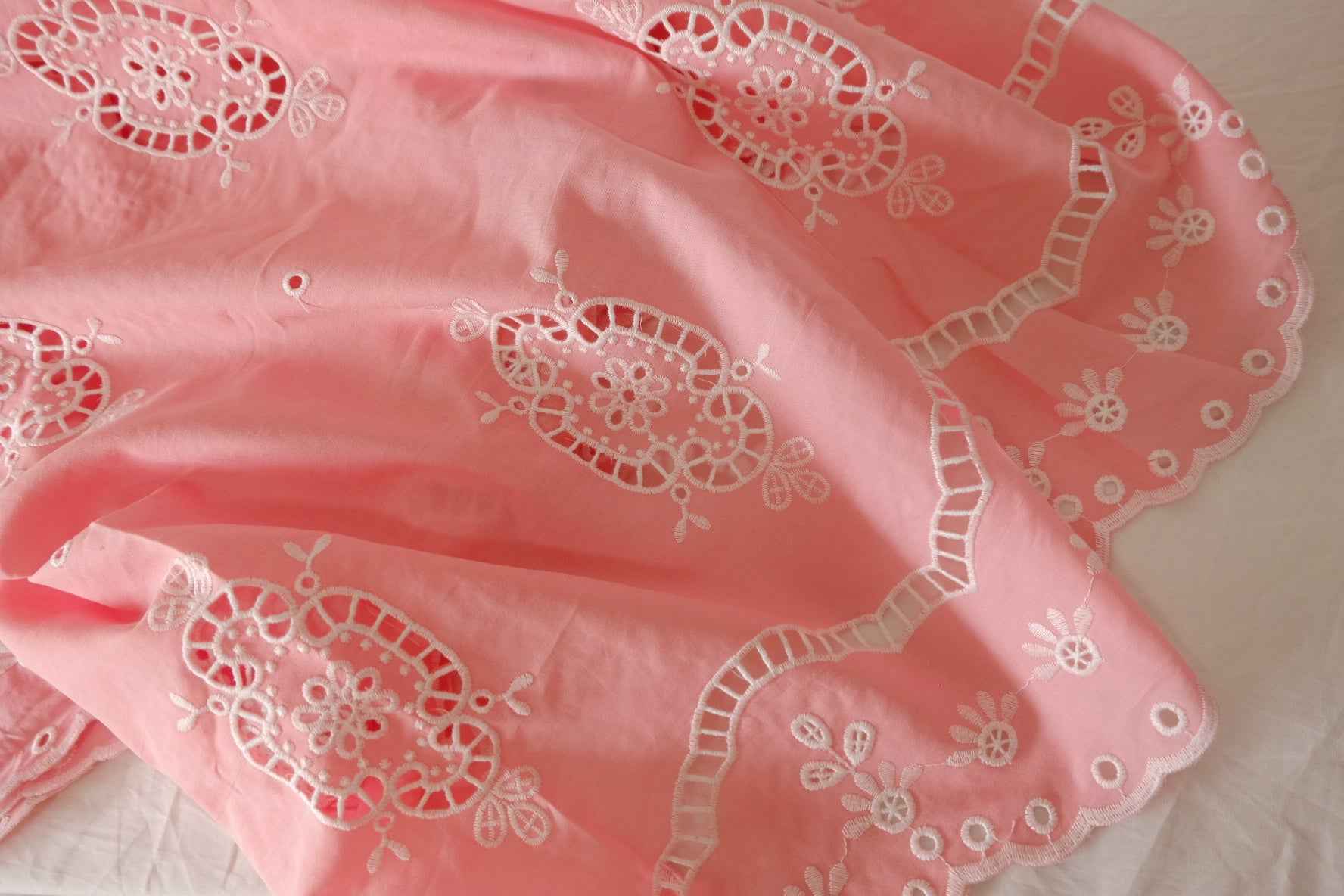 Coral Pink Double Border Embroidered Cotton — 2.46 yd
