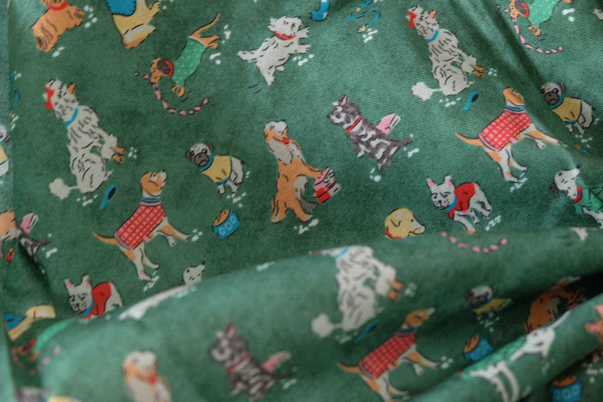 Playful Dog Print Cotton Twill Fabric – 2.2 yd