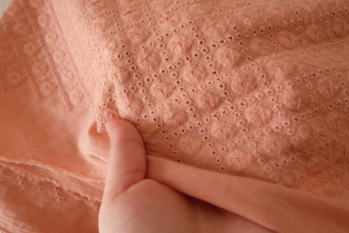 Dusty Peach – Floral Embroidered Cotton – 2.2 yd
