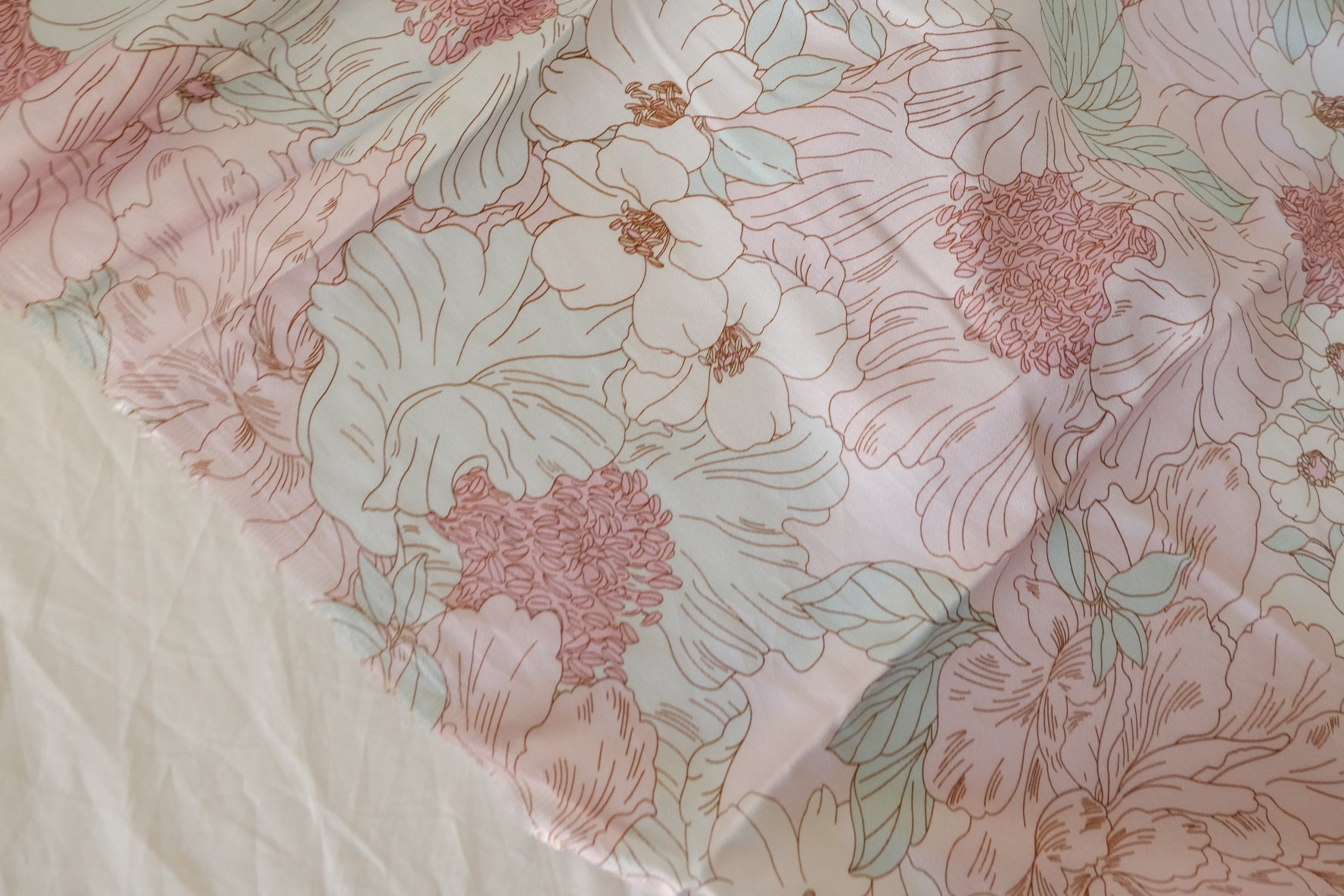 Soft Blush Line Floral Rayon Challis Fabric – 3.3 yd