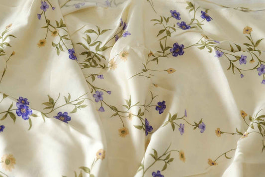 Cream Floral Satin Challis Fabric – 3.3 yd