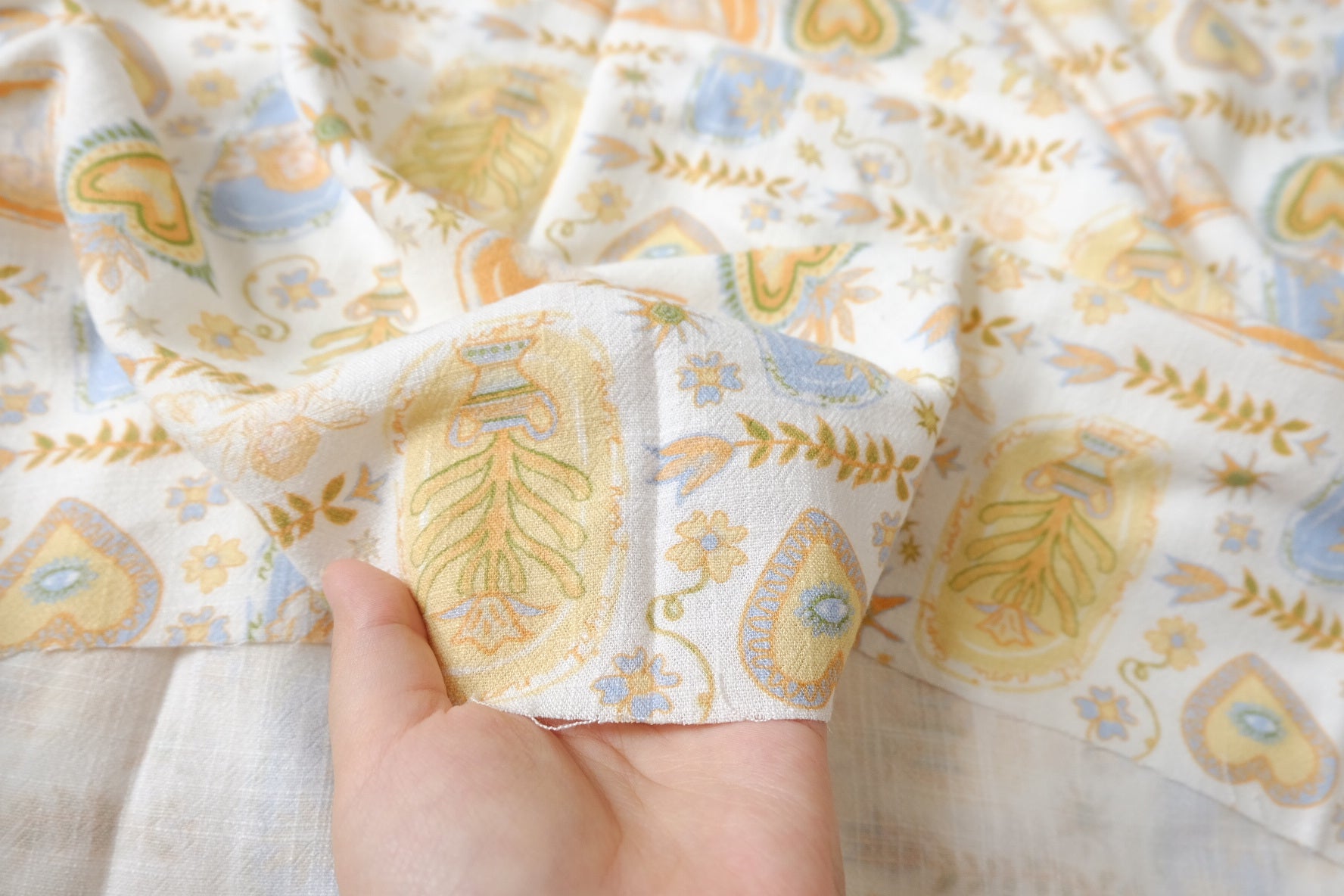 Washed Pastel Storybook Linen Cotton Rayon Blend Fabric - 1.64 yd