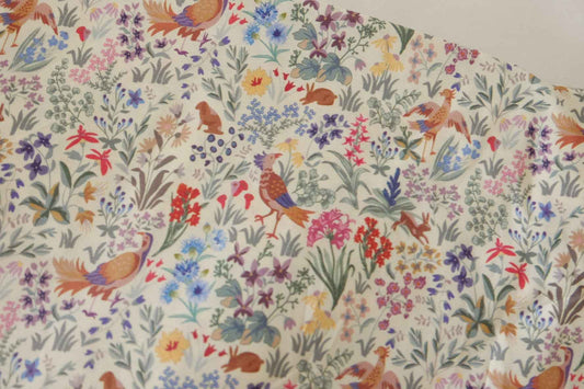 Birds & Wildflowers Tencel Fabric – Soft Botanical Print with Fluid Drape – 1.6 yd