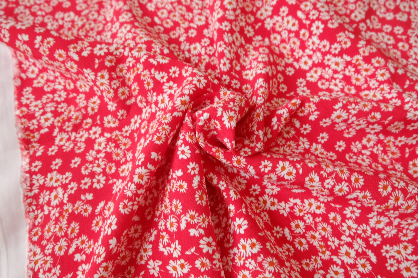 Red Ditsy Floral Cupro with Removable Backing, 2.19 Yards