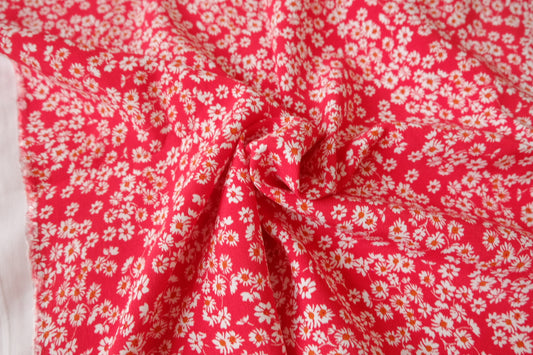Red Ditsy Floral Cupro with Removable Backing, 2.19 Yards