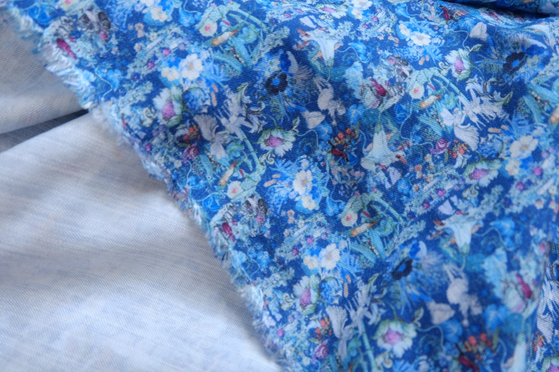 Blue Enchanted Garden Lyocell-Linen Fabric - 1.64 yd