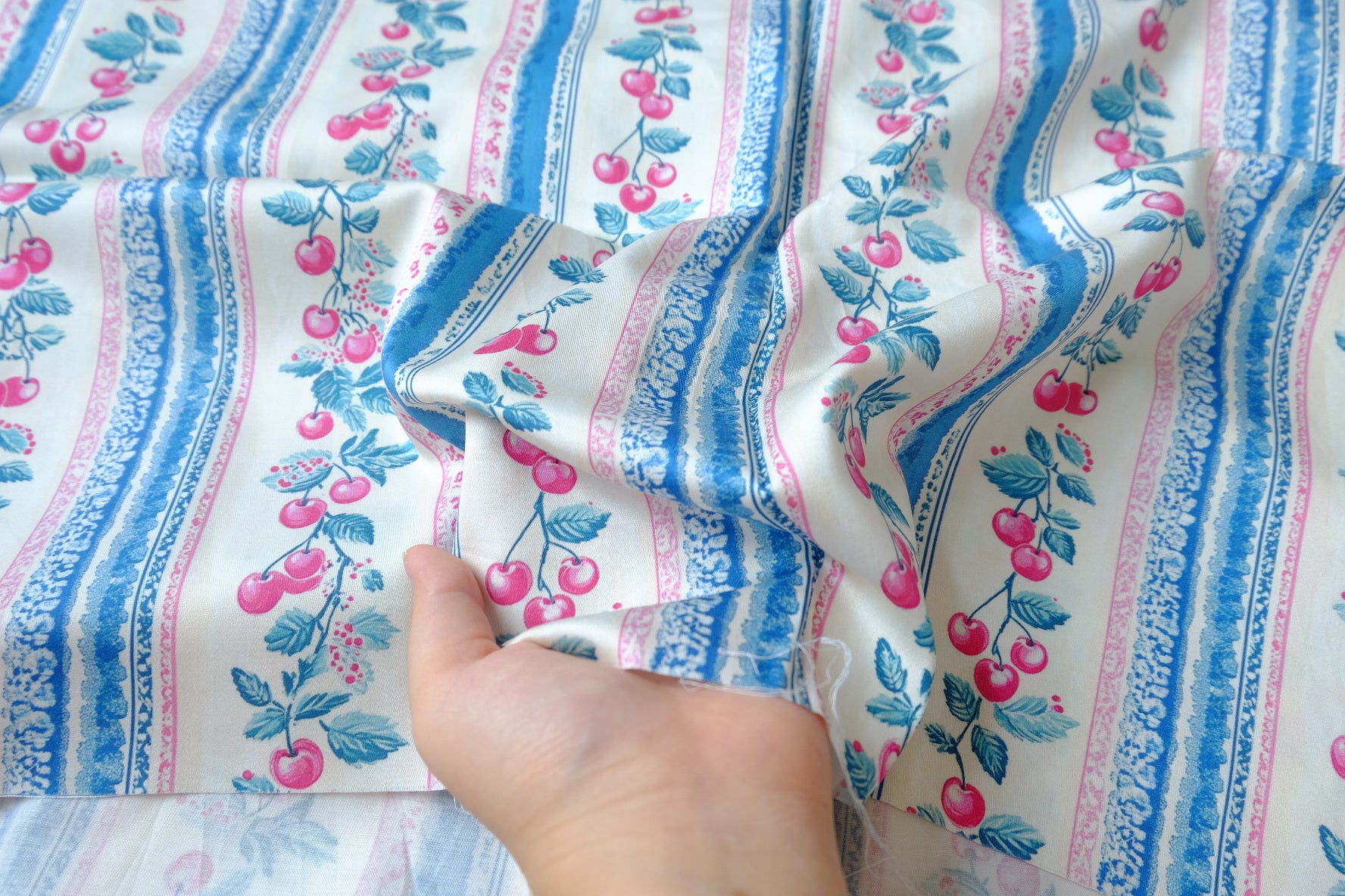 Cherry Stripe Silky Stretch Cotton Sateen — 2.19 yd