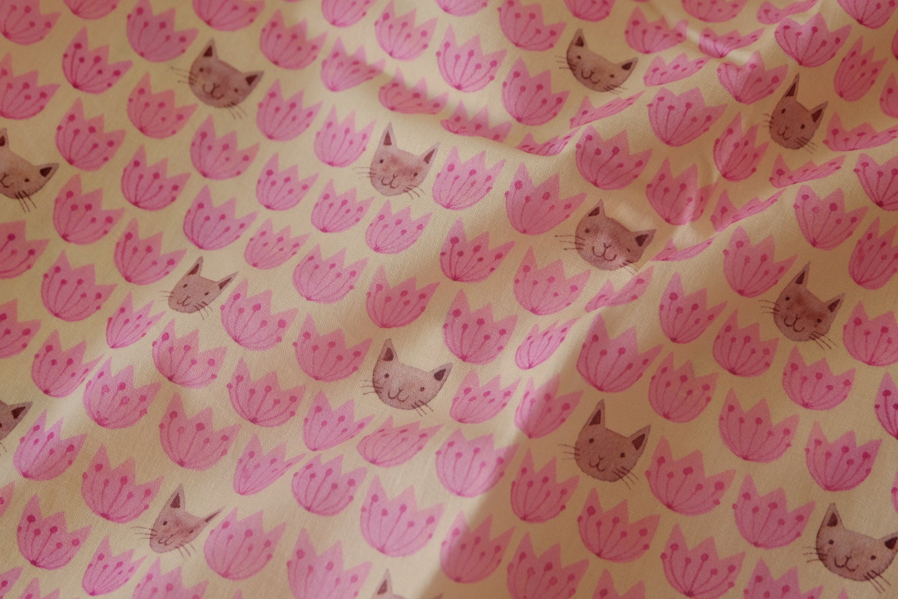 Pink Tulips & Cats Cotton – 3.6 yd