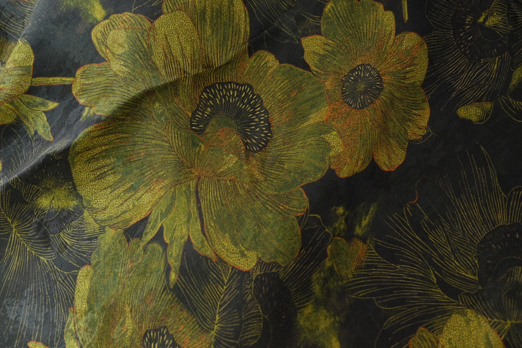 Dark Olive Floral Rayon Fabric – 3.3 yd