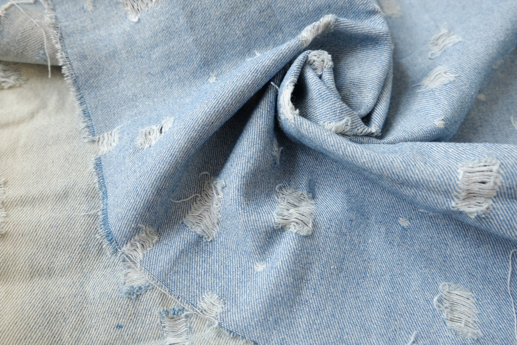 Washed Distressed Cotton Denim, sold by the yard