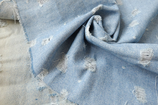 Washed Distressed Cotton Denim, sold by the yard