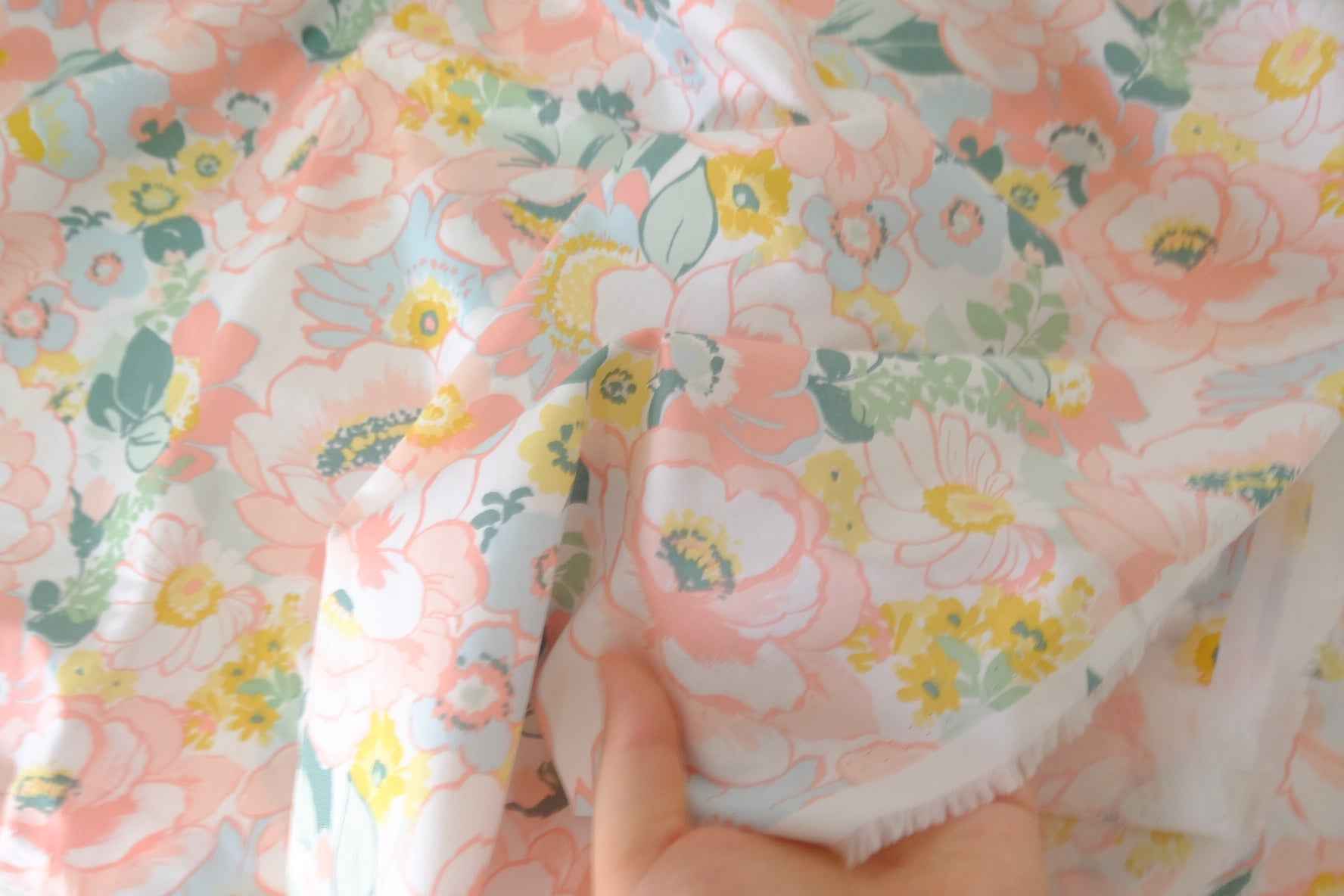 Soft Pastel Garden Floral Cotton Lawn Fabric – 2.2 yd