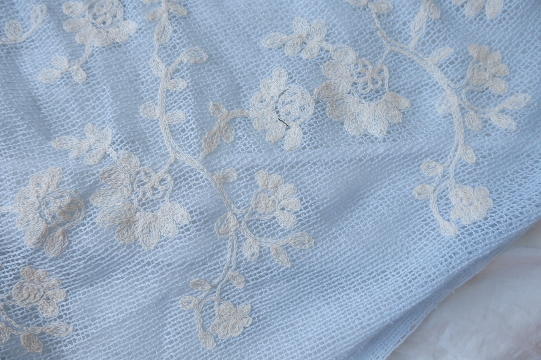 Powder Blue Embroidered Mesh Lace Fabric - 2.19 yd