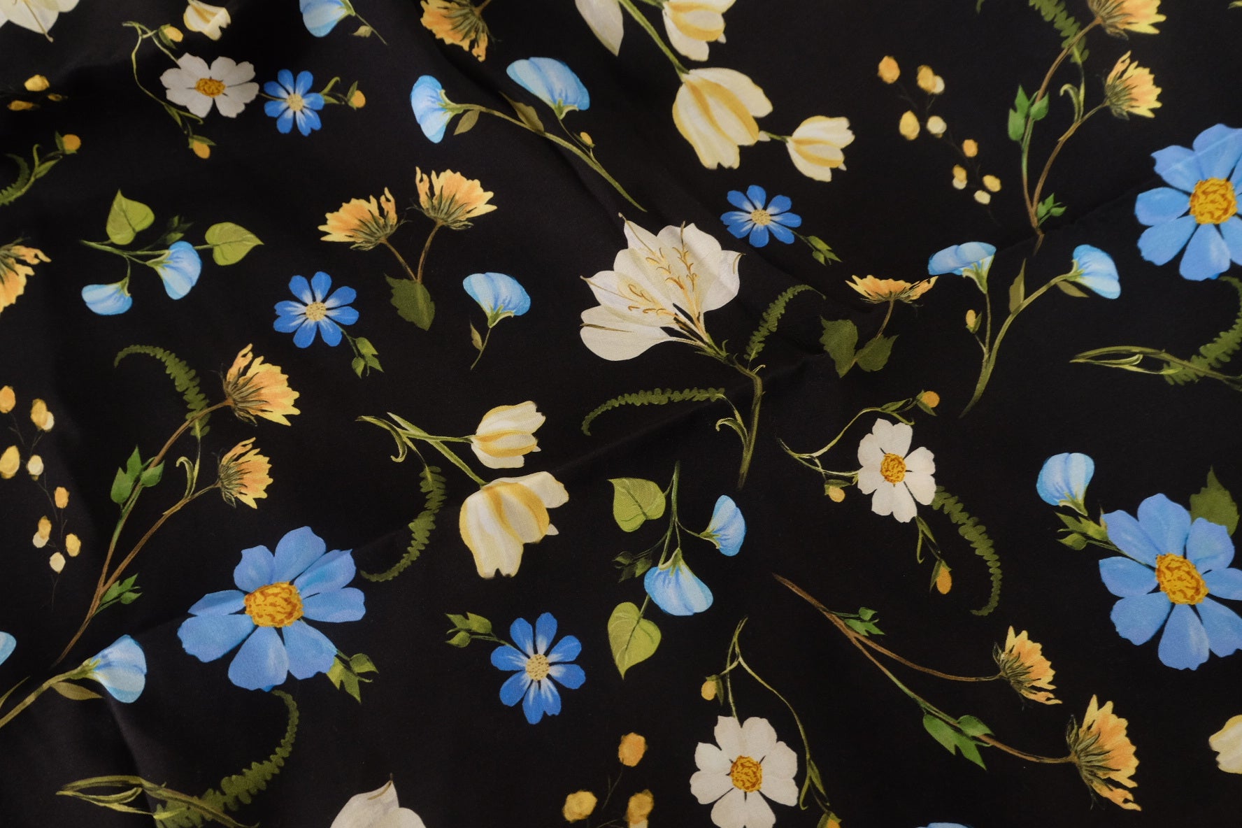 Blue Wildflower Rayon Poplin Fabric – 2.7 yd