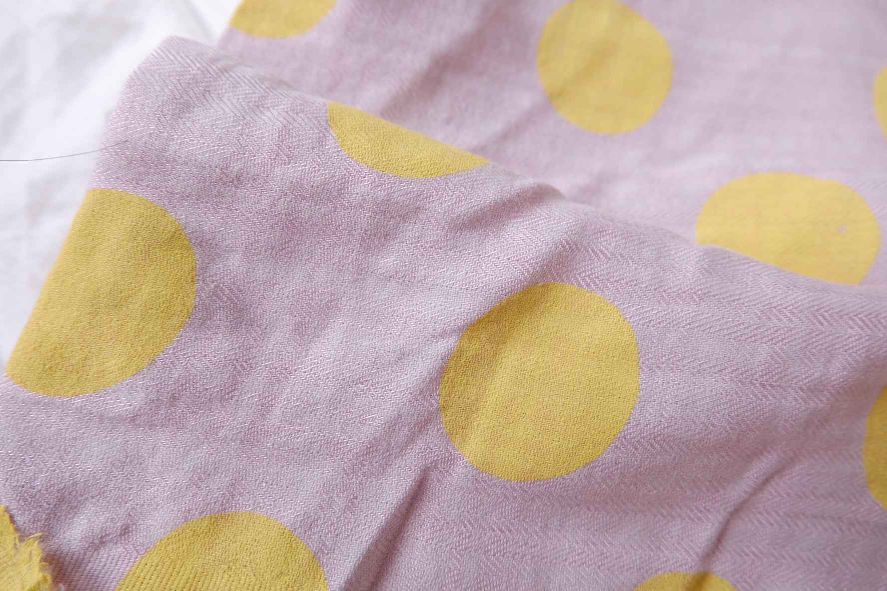Soft Lightweight Woven Cotton Fabric, Pink with Yellow Polka Dots, 3.50 Yards