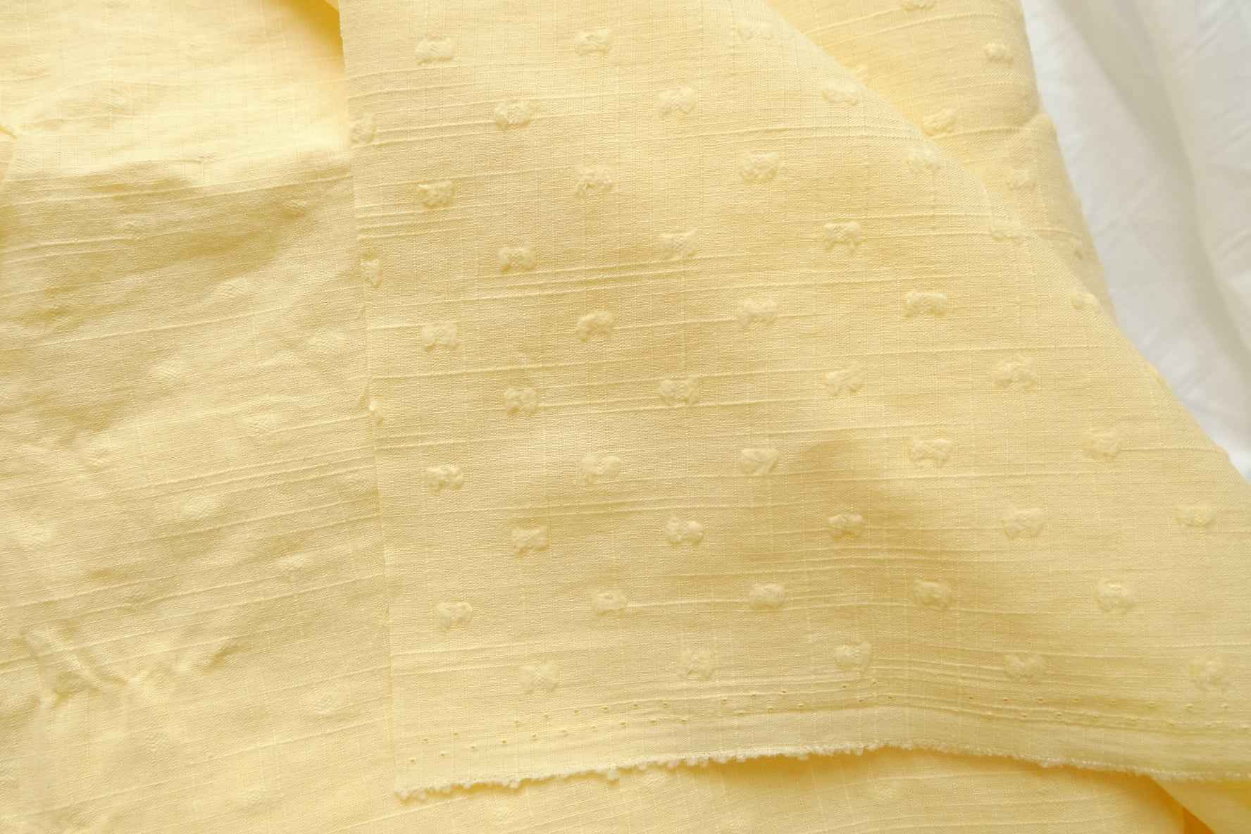Butter Yellow Clip Dot Linen Blend Fabric, Lightweight Summer Weight, 2.19 Yards