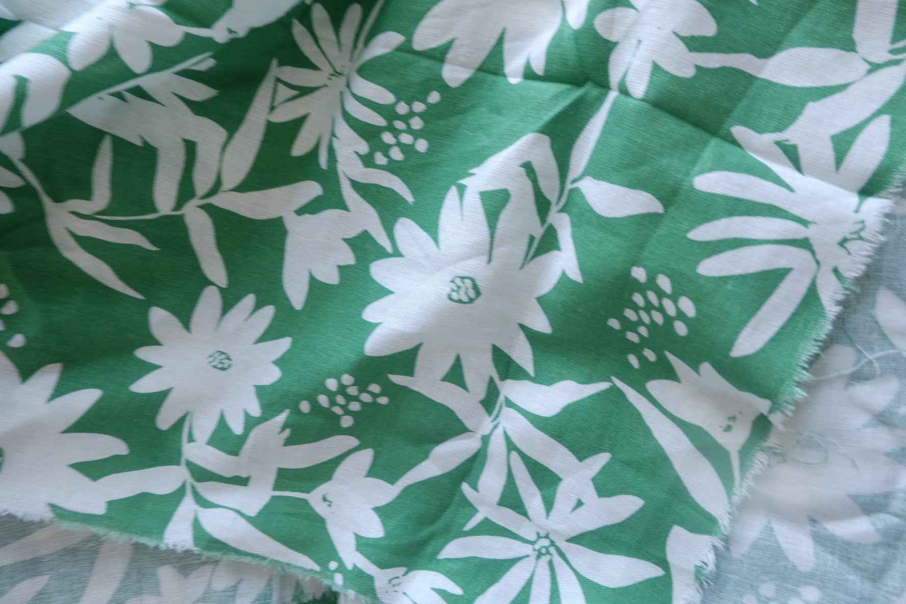 Green Floral Sand-Washed Cotton-Linen Fabric - 1.64 yd