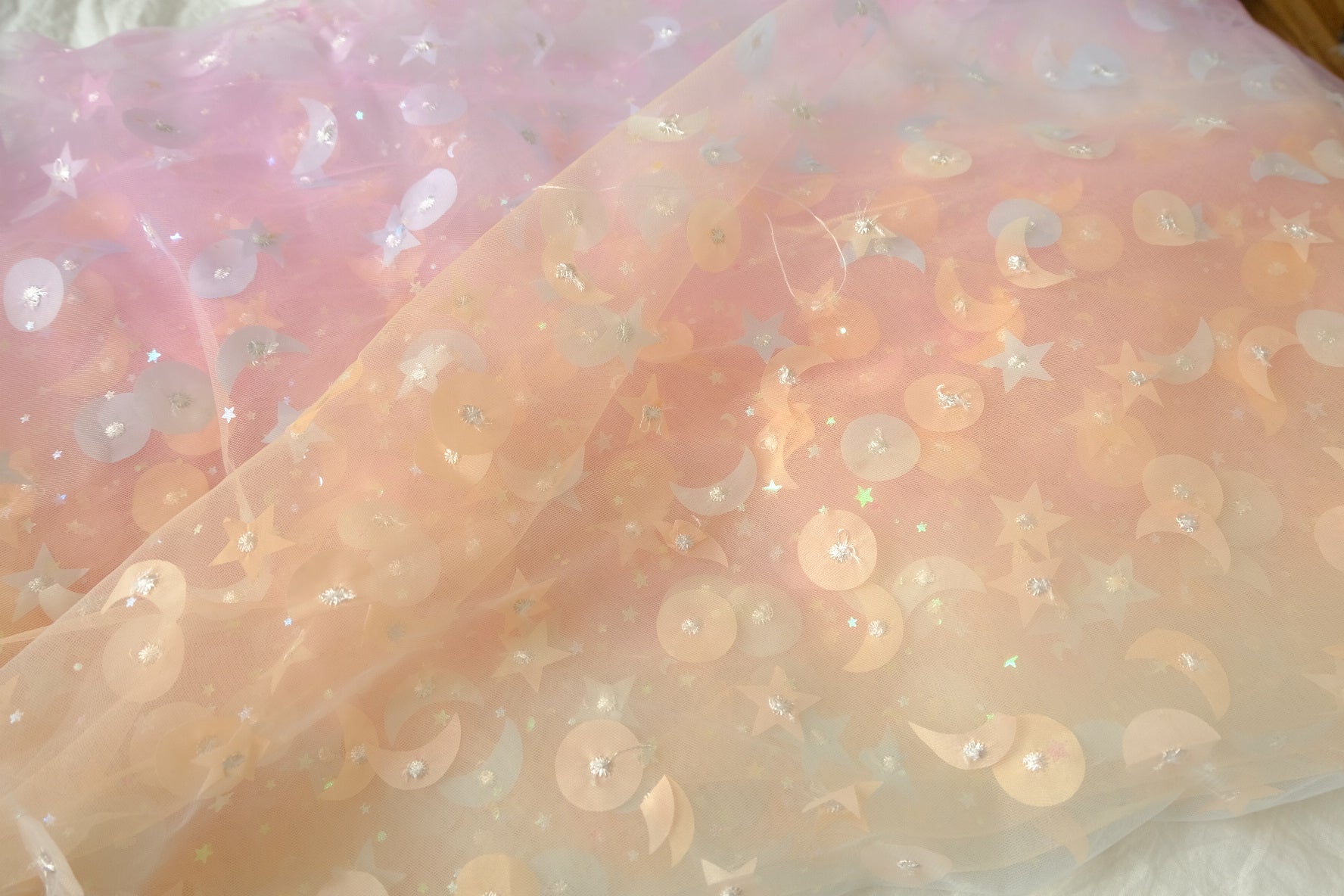 Star & Moon Tulle Fabric – Dreamy Sequin Mesh for Skirts (2.19 yards)