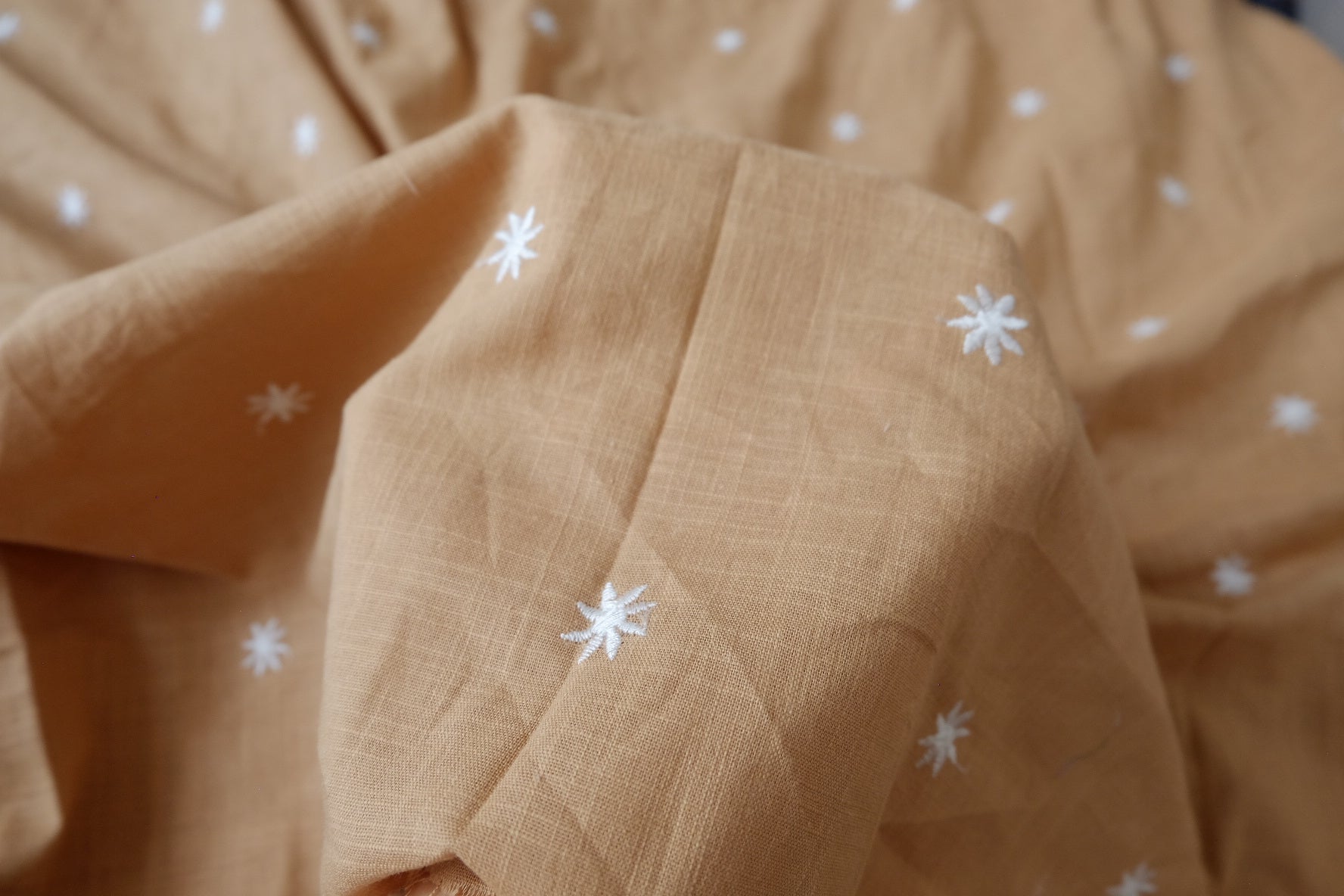 Embroidered Slub Cotton Linen Fabric 2.2 Yards