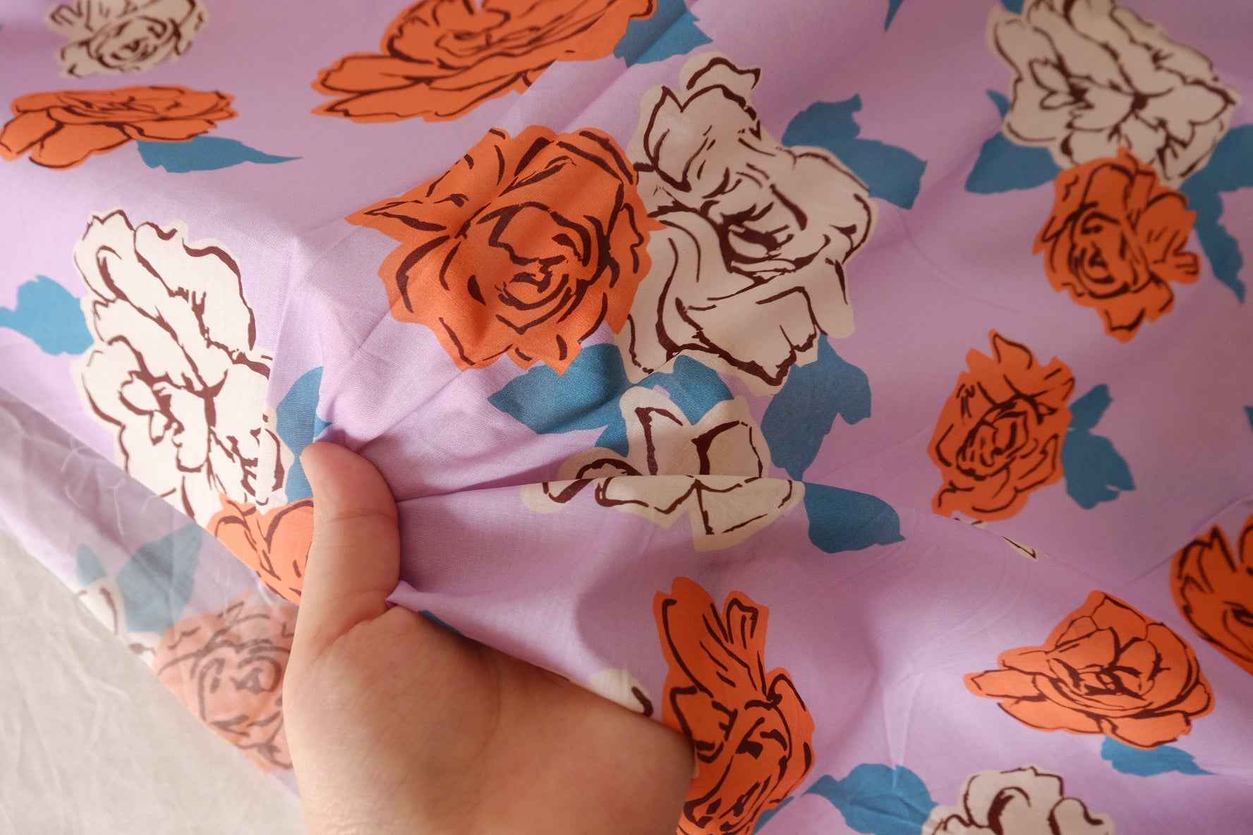 Lilac Orange Rose Cotton Lawn Fabric – 2.7 yd