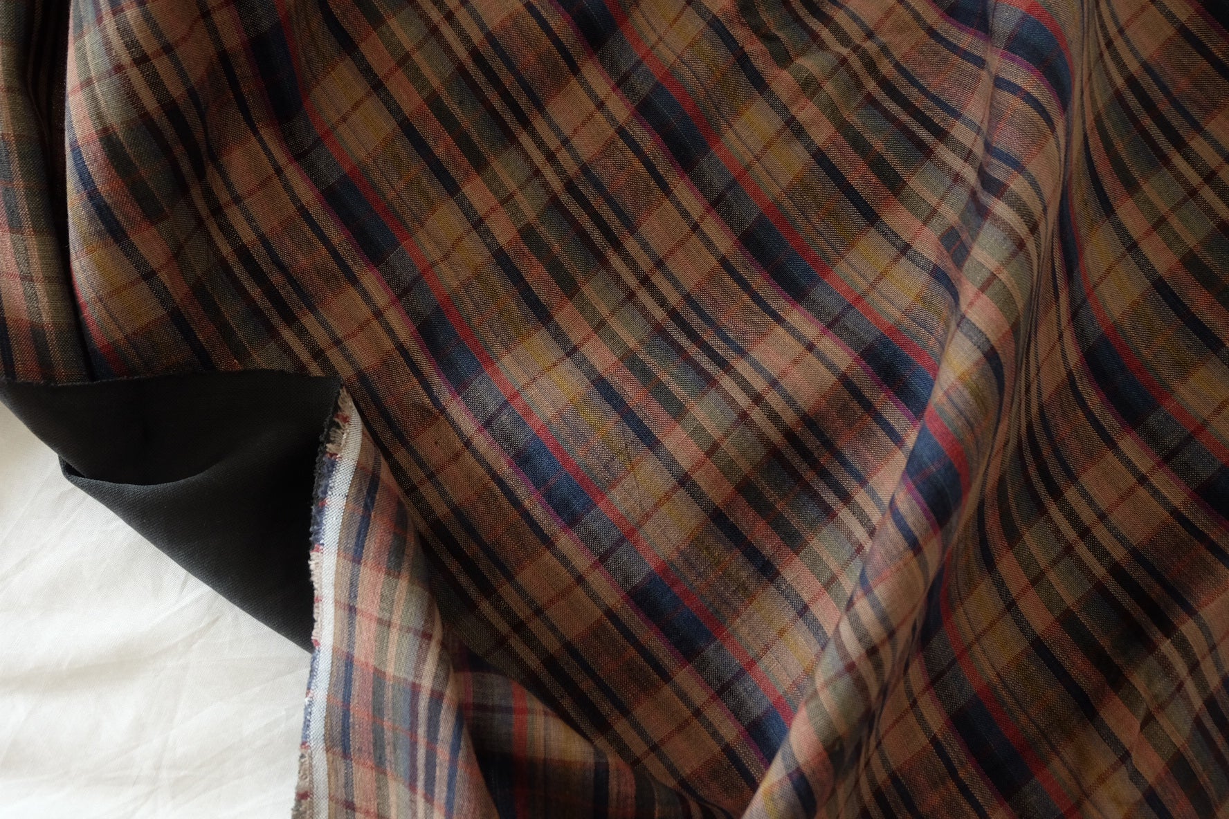 Lined Linen Blend Outerwear Fabric – Vintage Plaid with Structured Hand – 2.2 yd