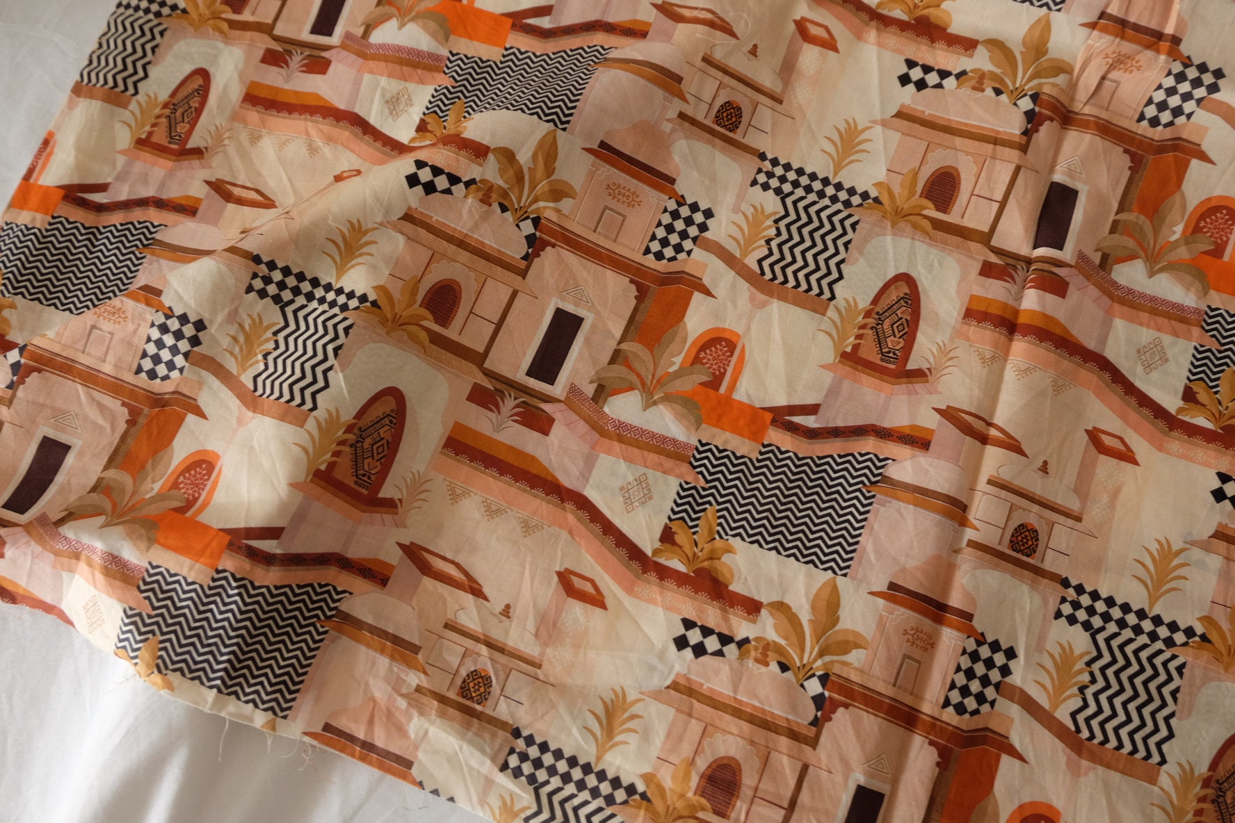 Terracotta Architecture Cotton Lawn Fabric – 1.2 yd