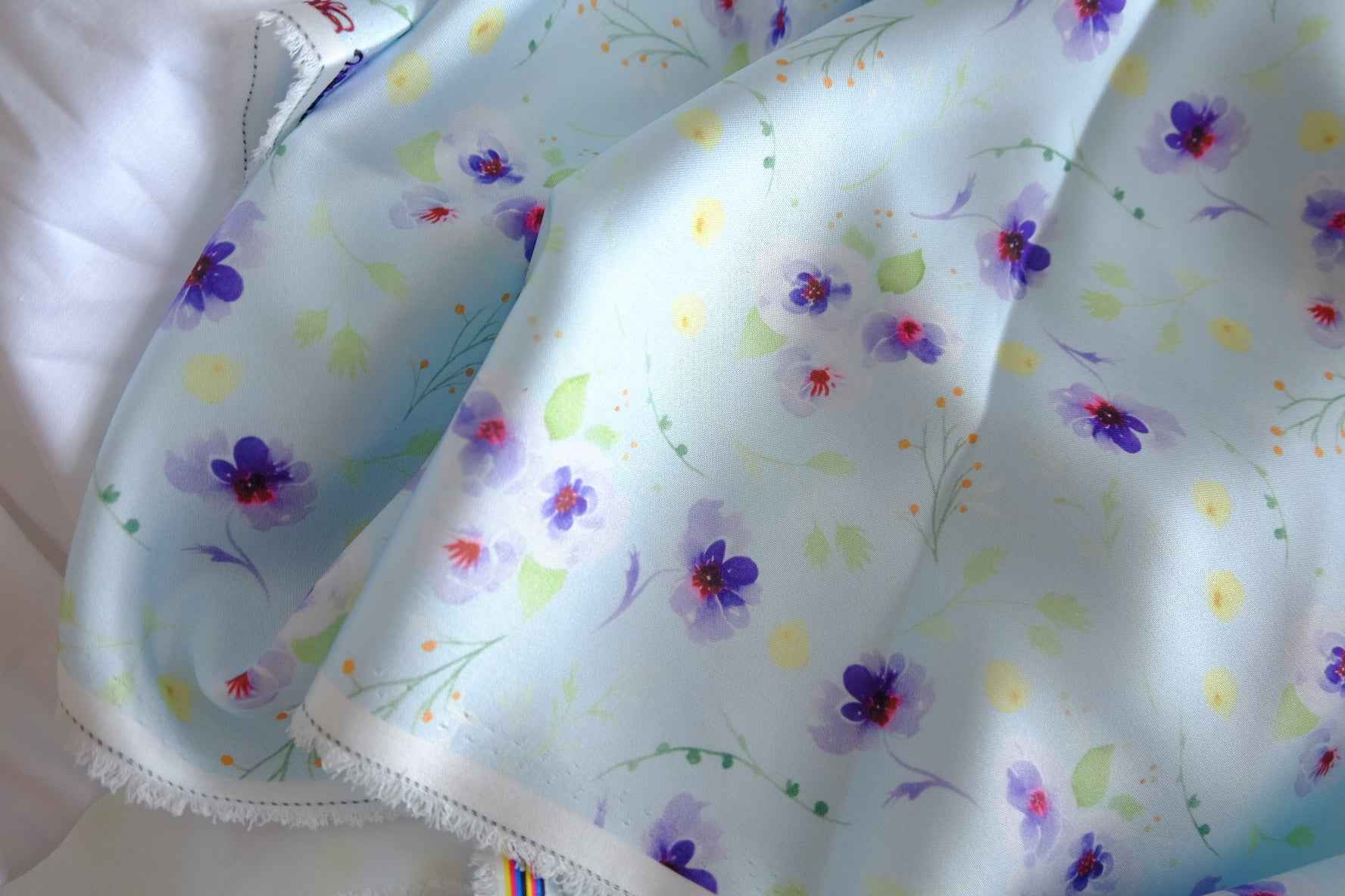 Blue Floral Acetate-Look Heavy Satin Fabric - 3.28 yd