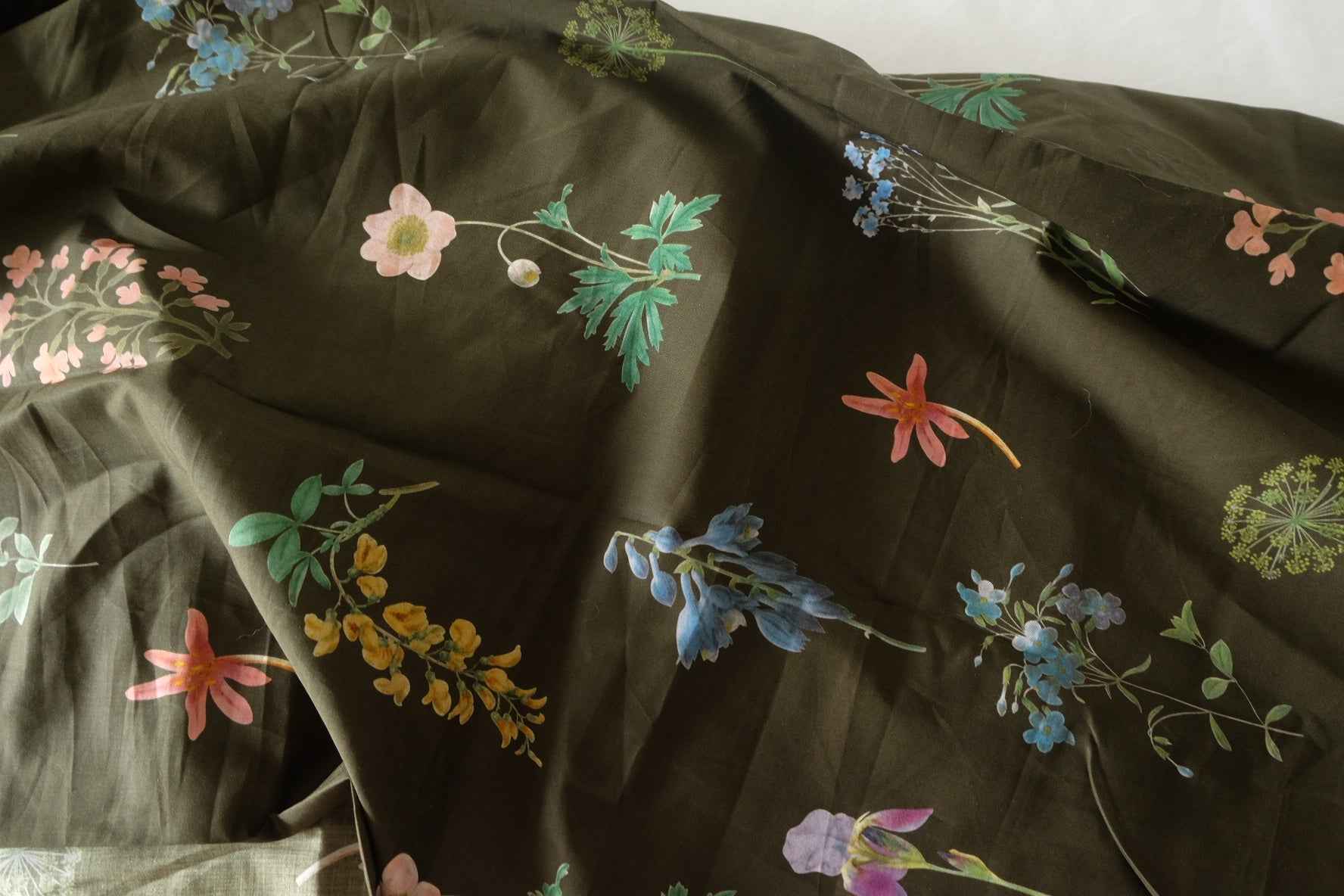 Olive Botanical Cotton Lawn Fabric – 3.3 yd