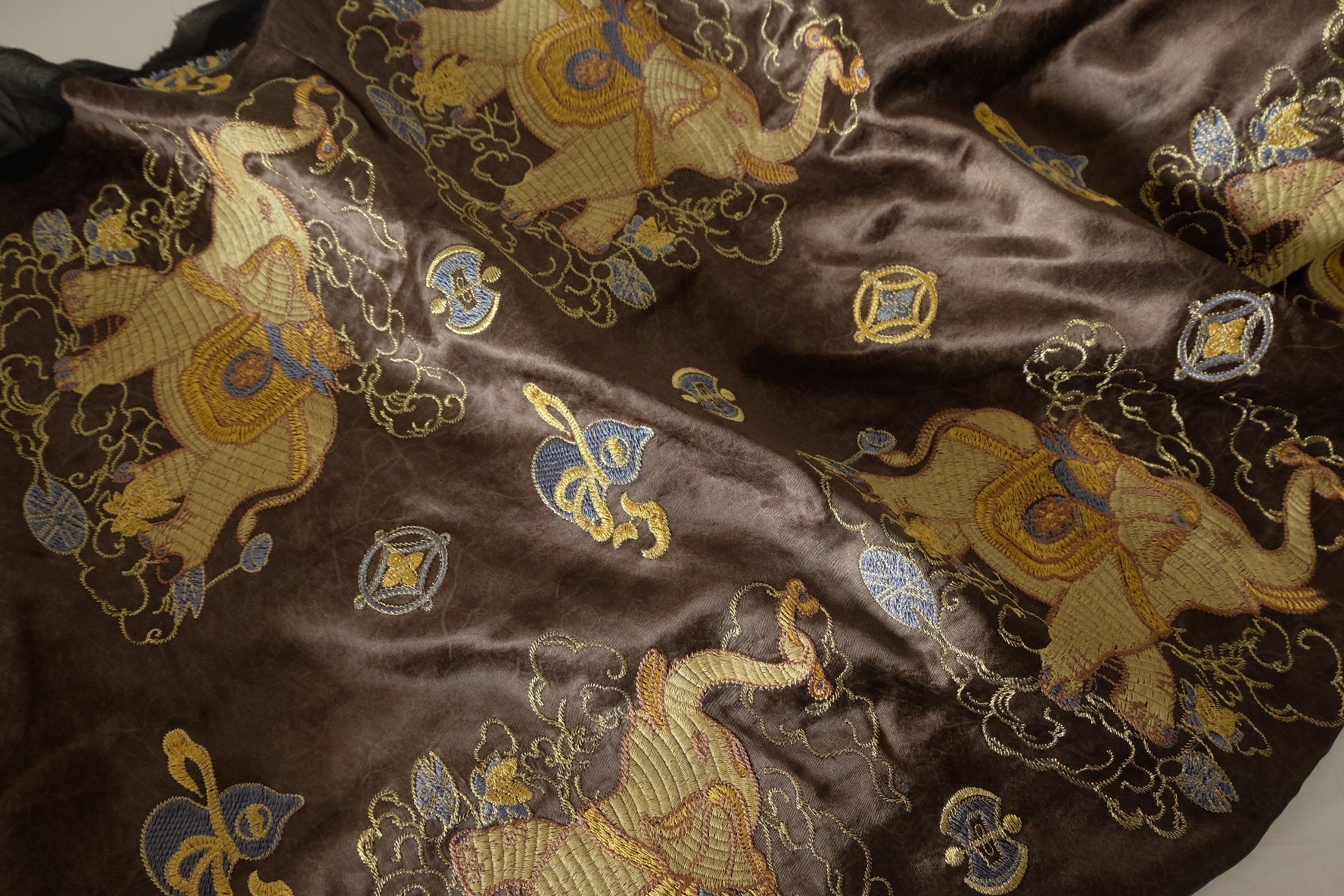 Brown Embroidered Satin Brocade Fabric – 2.19 yd