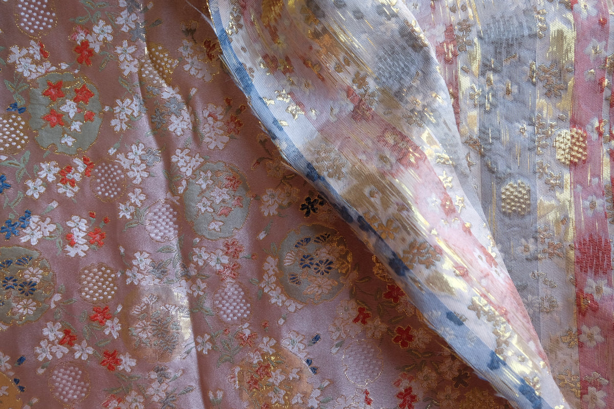 Blush Pink Floral Brocade Jacquard Fabric – 2.19 yd
