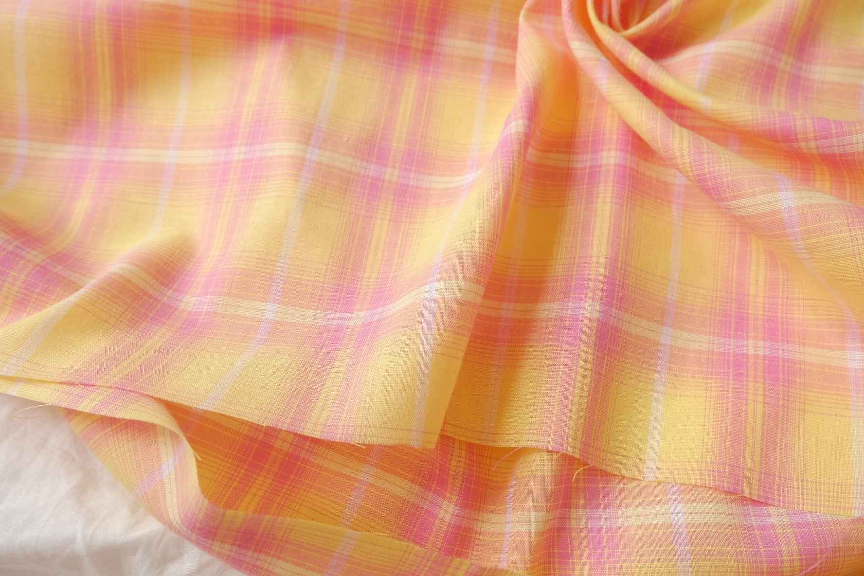 Soft Pastel Plaid Cotton Fabric, Lightweight and Airy, 3.28 Yards