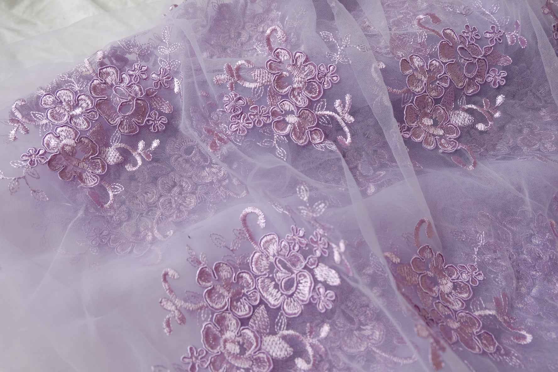 Lilac Corded Embroidered Mesh Lace - 2.19 yd