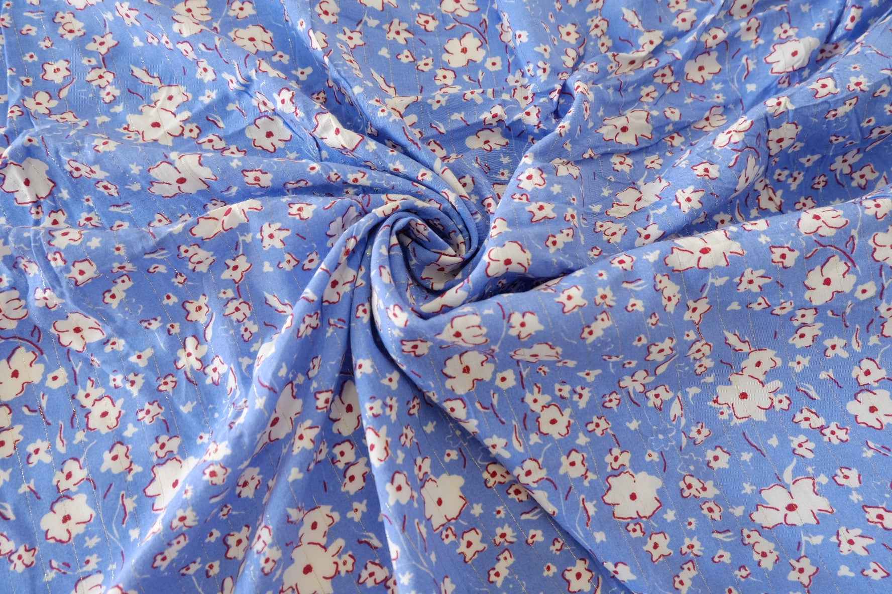 Blue Floral Metallic Stripe Rayon Fabric – 2.7 yd