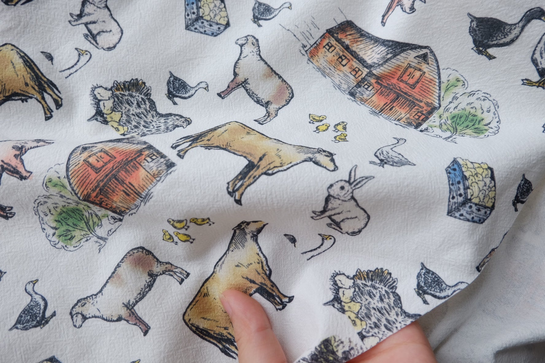 Farmyard Sketch Washed Cotton Linen – 2.2 yd